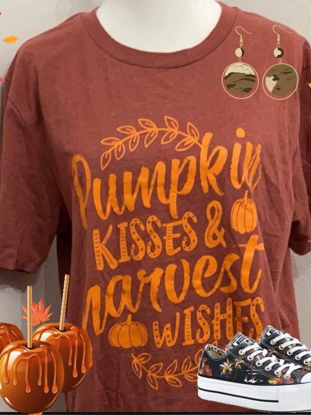 Glitzy Girlz Pumpkin 🎃 Kisses & Harvest Wishes T-shirt Size Large